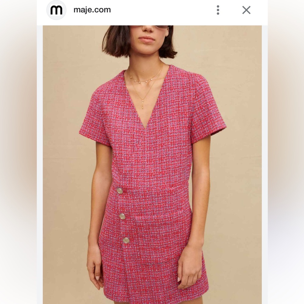 Maje Pink Tweed Wrap Dress